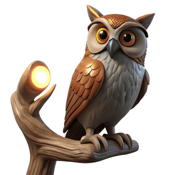 magnificent creative A wise old owl perched on an ancient, gnarled oak branch, illuminated by a single spotlight, Rembrandt lighting, photorealistic genuine png
