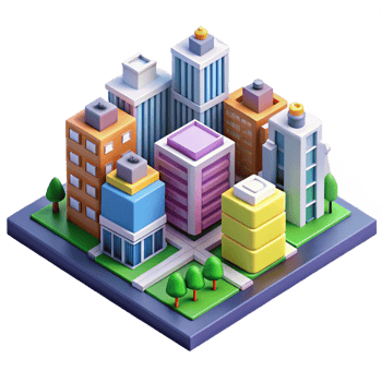 wonderful classic Isometric city block, pixel art style, vibrant colors, retro aesthetic, detailed buildings original png