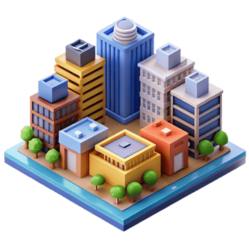 beautiful modern Isometric city block, pixel art style, vibrant colors, retro aesthetic, detailed buildings high resolution png
