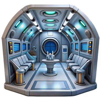 stunning artistic Space station interior, futuristic technology, metallic surfaces, zero gravity environment high quality png