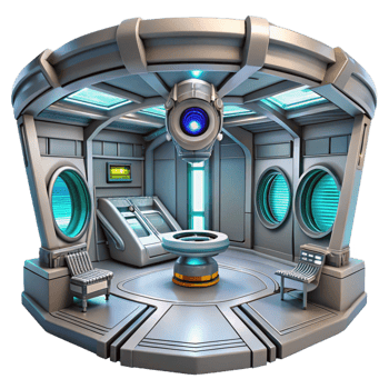 beautiful classic Space station interior, futuristic technology, metallic surfaces, zero gravity environment professional png