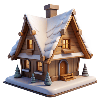 extraordinary creative Swiss chalet, wooden beams, sloped roof, snow-covered landscape, cozy atmosphere high quality png