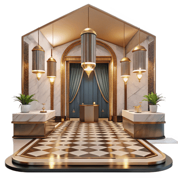 stunning classic Art deco hotel lobby, marble floors and geometric patterns, warm incandescent lighting, cinematic, high quality png