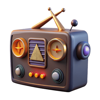 serene artistic A vintage radio emitting strange symbols and glyphs, dim mysterious lighting, occult style professional png