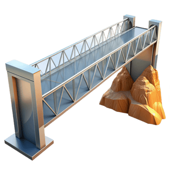 wonderful modern A sleek, modern glass and steel bridge spanning a vast canyon, bright sunlight, minimalist, high quality png