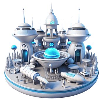 impressive creative A futuristic spaceport with sleek spaceships and bustling crowds, bright white lighting, sci-fi, authentic png
