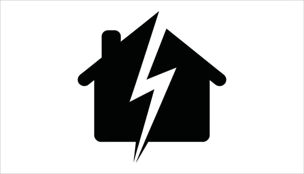 Black Silhouette Home with Thunderbolt Electricity or Disaster Symbol vector