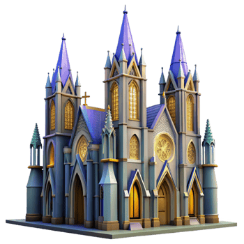 beautiful rustic A towering Gothic cathedral with stained glass windows and pointed arches, dramatic lighting, grand, original png