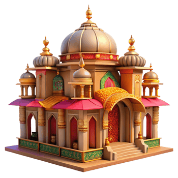magnificent creative An intricate Indian palace with ornate carvings and colorful textiles, warm sunlight, opulent, detailed png