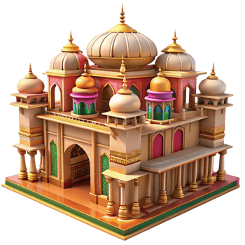 vibrant abstract An intricate Indian palace with ornate carvings and colorful textiles, warm sunlight, opulent, exclusive png