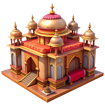 serene traditional An intricate Indian palace with ornate carvings and colorful textiles, warm sunlight, opulent, detailed png