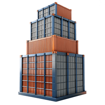 magnificent vintage A towering skyscraper made of interconnected shipping containers, industrial, gritty, authentic png