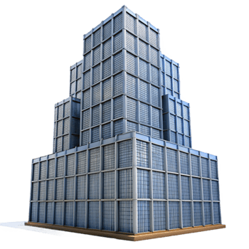 wonderful creative A towering skyscraper made of interconnected shipping containers, industrial, gritty, professional png