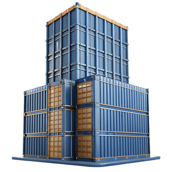 vibrant minimalist A towering skyscraper made of interconnected shipping containers, industrial, gritty, premium png