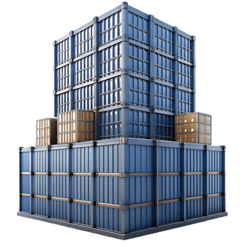 dramatic rustic A towering skyscraper made of interconnected shipping containers, industrial, gritty, original png