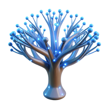 magnificent abstract A bioluminescent tree with branches made of fiber optic cables, pulsating with soft blue light, fantasy style genuine png