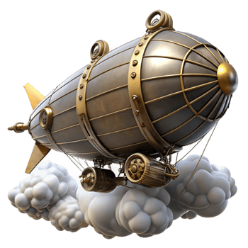 dramatic modern A steampunk airship soaring through a cloud-filled sky, intricate gears and brass pipes visible, cinematic lighting authentic png