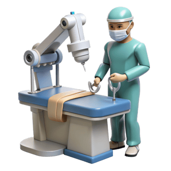 extraordinary classic A robotic surgeon performing a delicate operation, sterile white lighting, medical illustration style genuine png