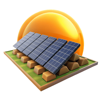 impressive classic A solar panel farm stretching to the horizon, bathed in the golden light of sunset, environmental photography style genuine png