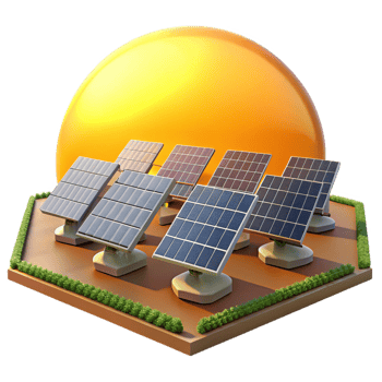 magnificent rustic A solar panel farm stretching to the horizon, bathed in the golden light of sunset, environmental photography style high quality png