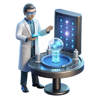 dramatic creative A scientist working on a futuristic interface, holographic displays, laboratory setting, cinematic lighting genuine png