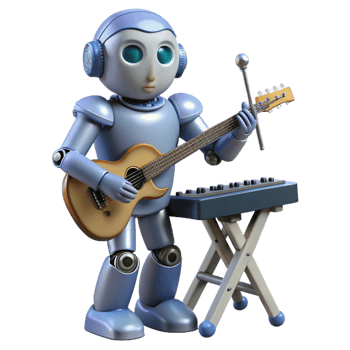 magnificent classic A humanoid robot playing a musical instrument, soft stage lighting, expressive pose exclusive png