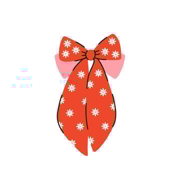 Retro elegant bow knot with daisy cute flowers. Beautiful holiday decorative element, festive present decor. Hand drawn flat illustration. Vintage 1970 inspiration vector