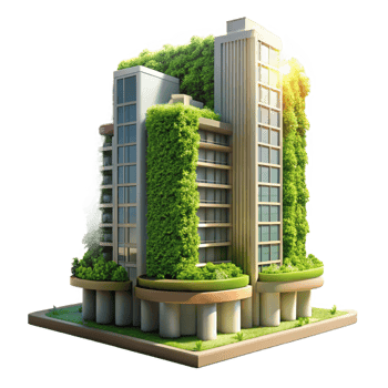 stunning contemporary A skyscraper made of living plants, vertical gardens, sustainable design, bright sunlight, futuristic architecture premium png