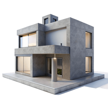 extraordinary modern A minimalist concrete house, simple geometric forms, large windows, natural light, serene atmosphere authentic png