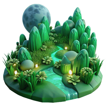 stunning artistic A lush, green valley teeming with bioluminescent flora, illuminated by moonlight, in a hyperrealistic style with intricate detail high resolution png