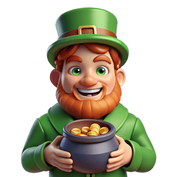 elegant creative A portrait of a mischievous leprechaun with a pot of gold, soft magical lighting, fantasy art style exclusive png