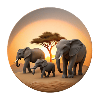 extraordinary contemporary A family of elephants crossing a dusty savanna, silhouetted against the setting sun, captured in a cinematic style with warm tones and dramatic lighting premium png