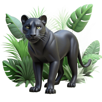 stunning contemporary A sleek black panther stalking through dense jungle foliage, dappled shadows, hyperrealistic style detailed png