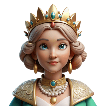 impressive minimalist A regal queen with an elaborate headdress adorned with jewels and feathers, stern expression, Rembrandt lighting, oil painting style high resolution png