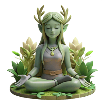 magnificent artistic A serene dryad meditating in a sunlit forest glade, soft, diffused lighting, Pre-Raphaelite style, intricate details in the foliage high quality png