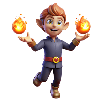 dramatic modern A mischievous imp juggling fireballs, dynamic lighting, Cartoon style, exaggerated expressions high quality png