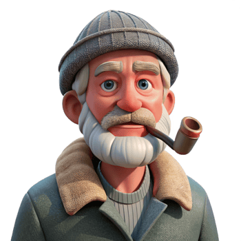 dramatic rustic A weathered old fisherman with a wrinkled face and a pipe, squinting into the distance, harsh sunlight, realistic style genuine png