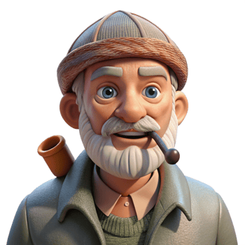 serene creative A weathered old fisherman with a wrinkled face and a pipe, squinting into the distance, harsh sunlight, realistic style authentic png