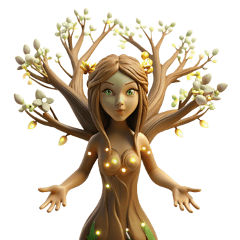 magnificent modern A serene dryad emerging from a willow tree with glowing blossoms, dappled sunlight, pre-Raphaelite style original png
