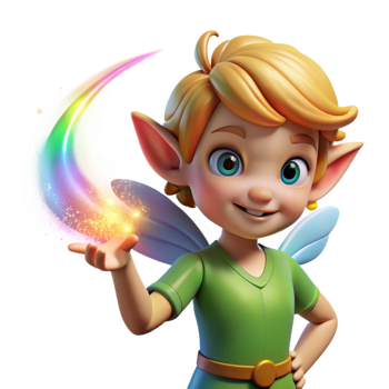 wonderful vintage A mischievous pixie casting a spell with shimmering rainbow dust, backlighting, Disney animation style exclusive png