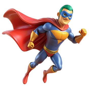 serene modern A powerful superhero with a masked face and a flowing cape, dynamic pose, comic book style lighting, cel-shaded premium png