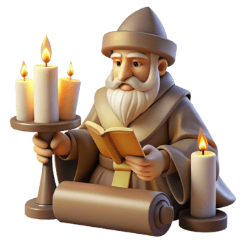 elegant contemporary A Lone Wizard Studying Ancient Scrolls 4K png