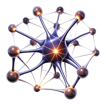 stunning traditional A network of interconnected neurons firing electrical impulses, visualized as glowing lines, under a dark, moody light professional png