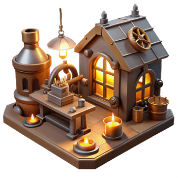 extraordinary contemporary A steampunk workshop filled with tools, gadgets, and half-finished inventions, illuminated by the warm glow of lamps and the flickering light of a forge detailed png