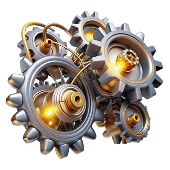 elegant rustic A Chaotic Jumble of Metallic Gears and detailed png