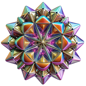 beautiful contemporary A kaleidoscope of fragmented, mirrored surfaces reflecting a chaotic array of colors and shapes, under a strobe light detailed png
