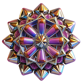 serene artistic A kaleidoscope of fragmented, mirrored surfaces reflecting a chaotic array of colors and shapes, under a strobe light genuine png