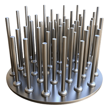 extraordinary modern A field of tall, slender, metal rods, vibrating at different frequencies, visualized as blurred lines, under a dim, industrial light genuine png