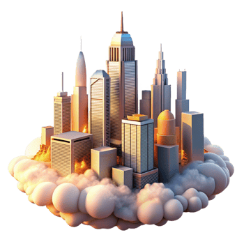 vibrant classic A futuristic city, towering skyscrapers piercing the clouds, bathed in the warm glow of a setting sun. Art Deco style authentic png