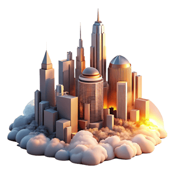 elegant artistic A futuristic city, towering skyscrapers piercing the clouds, bathed in the warm glow of a setting sun. Art Deco style genuine png